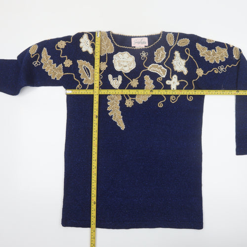 Jaclyn Smith Petite Women's Blue Beaded Pullover Jumper M