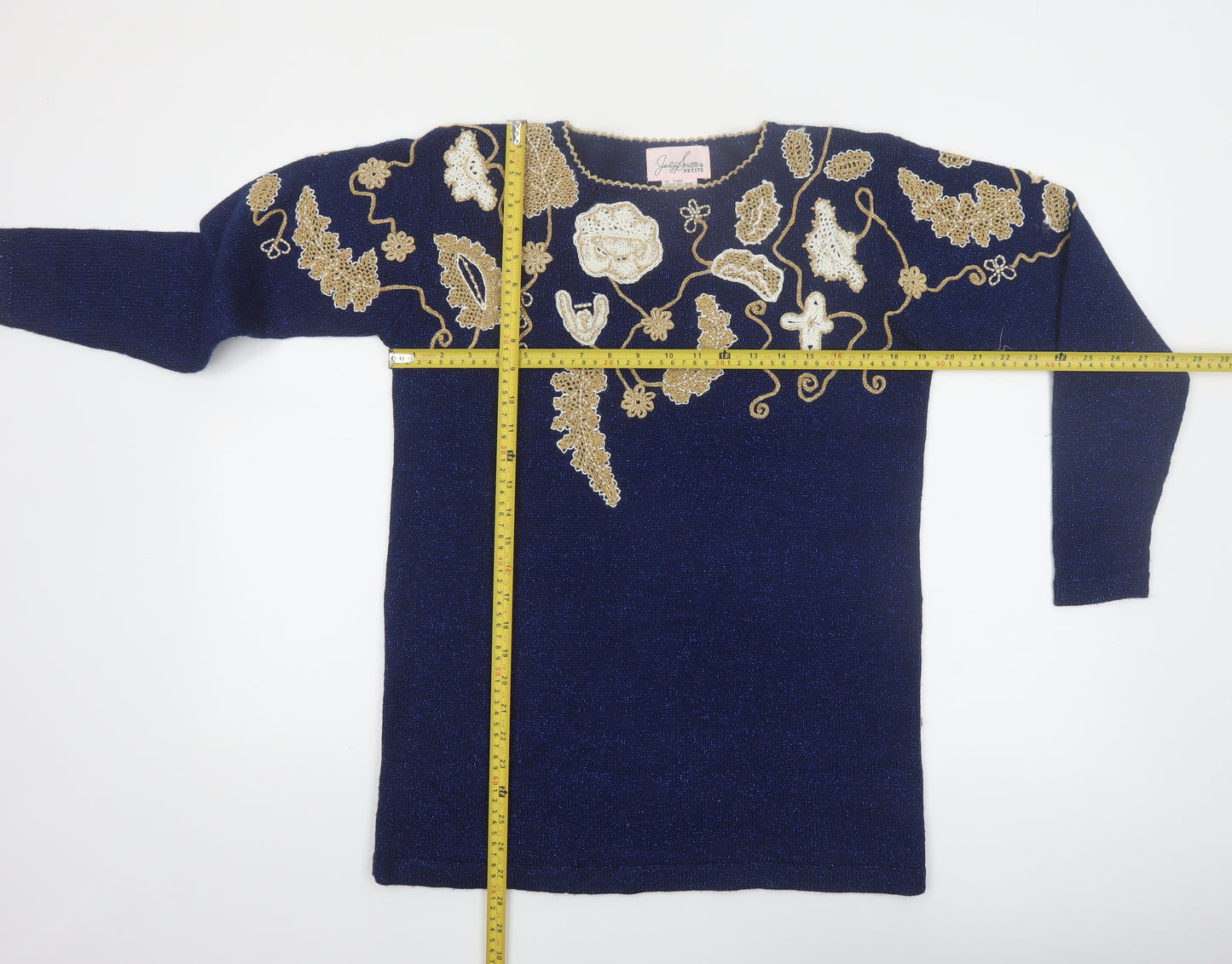 Jaclyn Smith Petite Women's Blue Beaded Pullover Jumper M