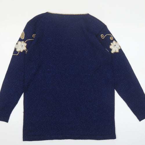 Jaclyn Smith Petite Women's Blue Beaded Pullover Jumper M