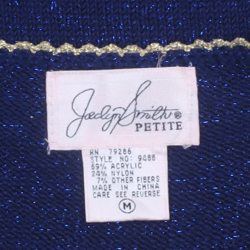 Jaclyn Smith Petite Women's Blue Beaded Pullover Jumper M