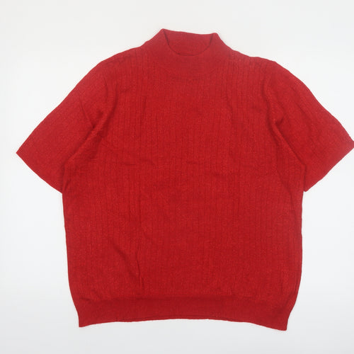 Sag Harbor Women's Red Short Sleeve Mock Neck Jumper L Acrylic Blend
