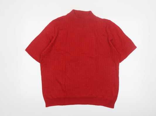 Sag Harbor Women's Red Short Sleeve Mock Neck Jumper L Acrylic Blend