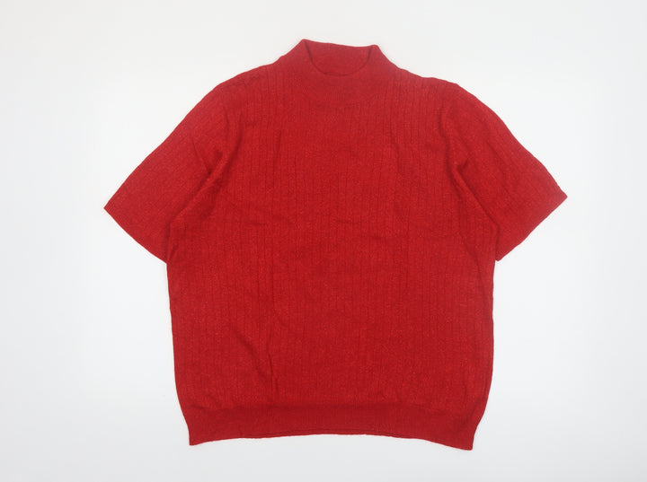 Sag Harbor Women's Red Short Sleeve Mock Neck Jumper L Acrylic Blend