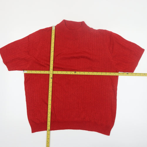 Sag Harbor Women's Red Short Sleeve Mock Neck Jumper L Acrylic Blend