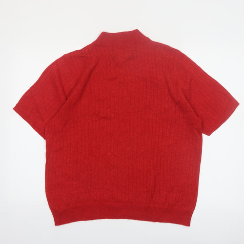 Sag Harbor Women's Red Short Sleeve Mock Neck Jumper L Acrylic Blend