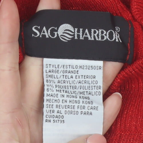 Sag Harbor Women's Red Short Sleeve Mock Neck Jumper L Acrylic Blend