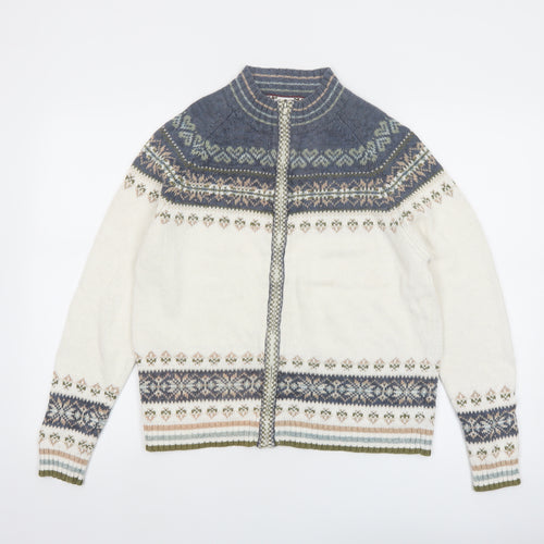 Tiara International Women's White Blue Fair Isle Cardigan Small