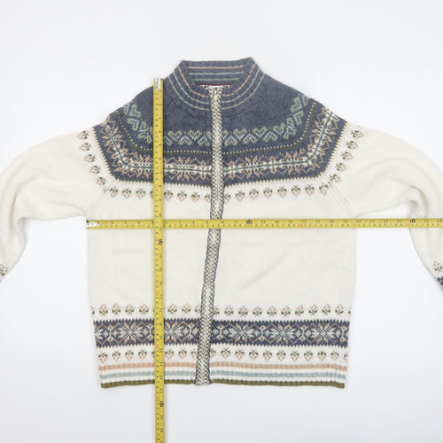 Tiara International Women's White Blue Fair Isle Cardigan Small