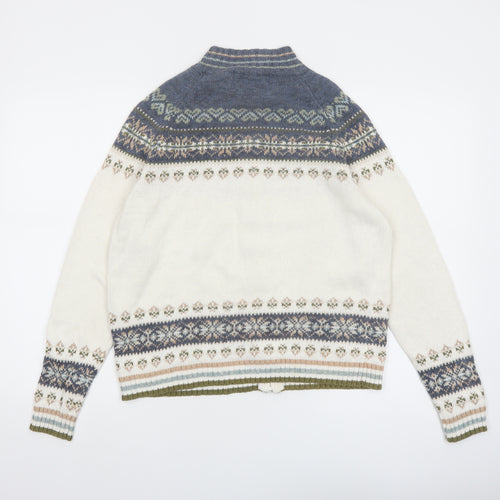 Tiara International Women's White Blue Fair Isle Cardigan Small