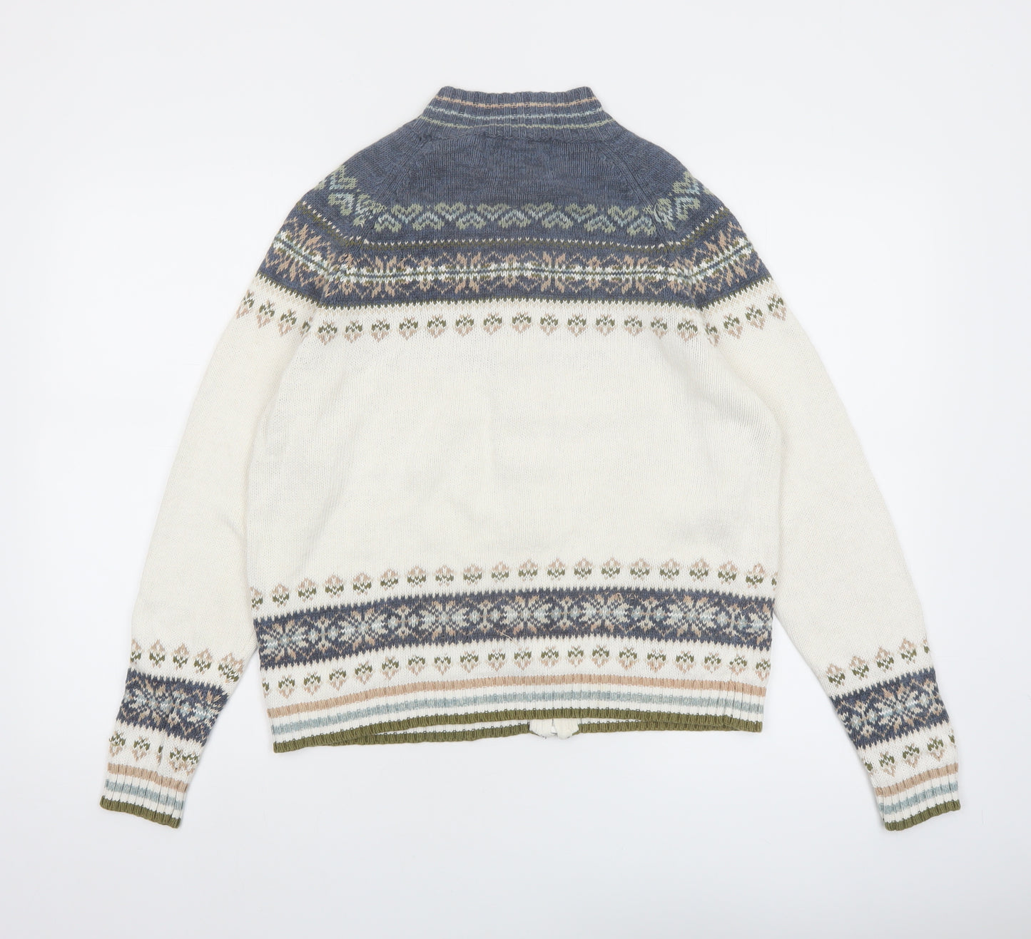 Tiara International Women's White Blue Fair Isle Cardigan Small