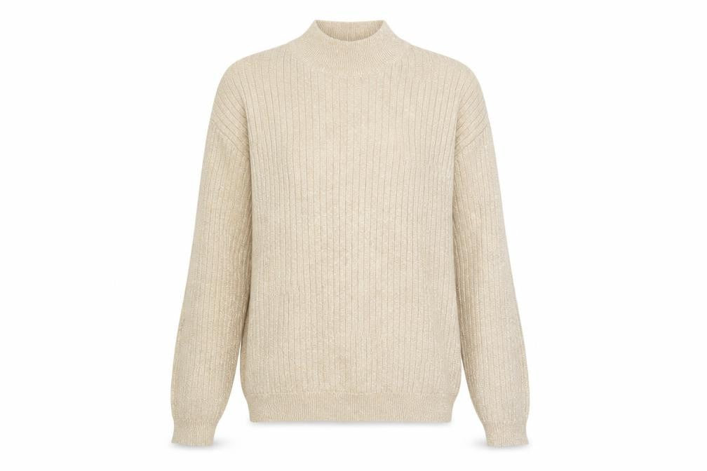 Front view of Talbots women’s beige mock neck long sleeve jumper m