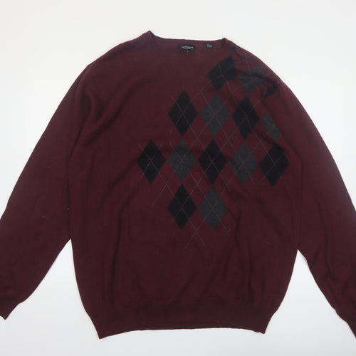 Van Heusen Men Red Argyle V-Neck Cotton Jumper XL