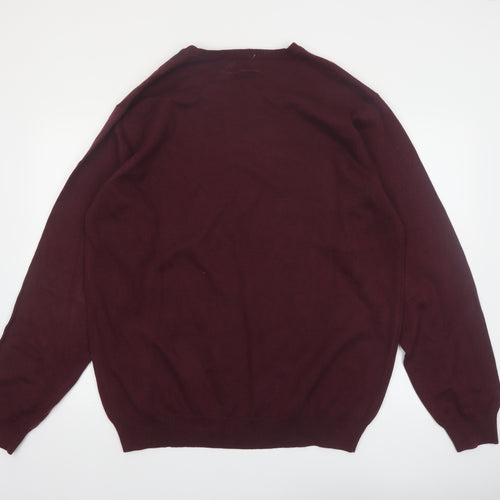 Van Heusen Men Red Argyle V-Neck Cotton Jumper XL