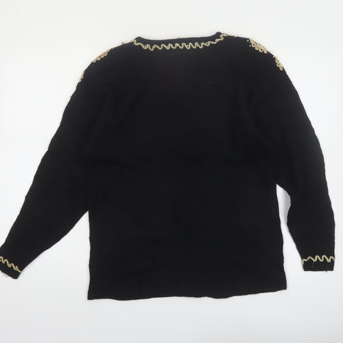Evan-Picone Women's Black Petite M Wool Angora Beaded V-Neck Jumper