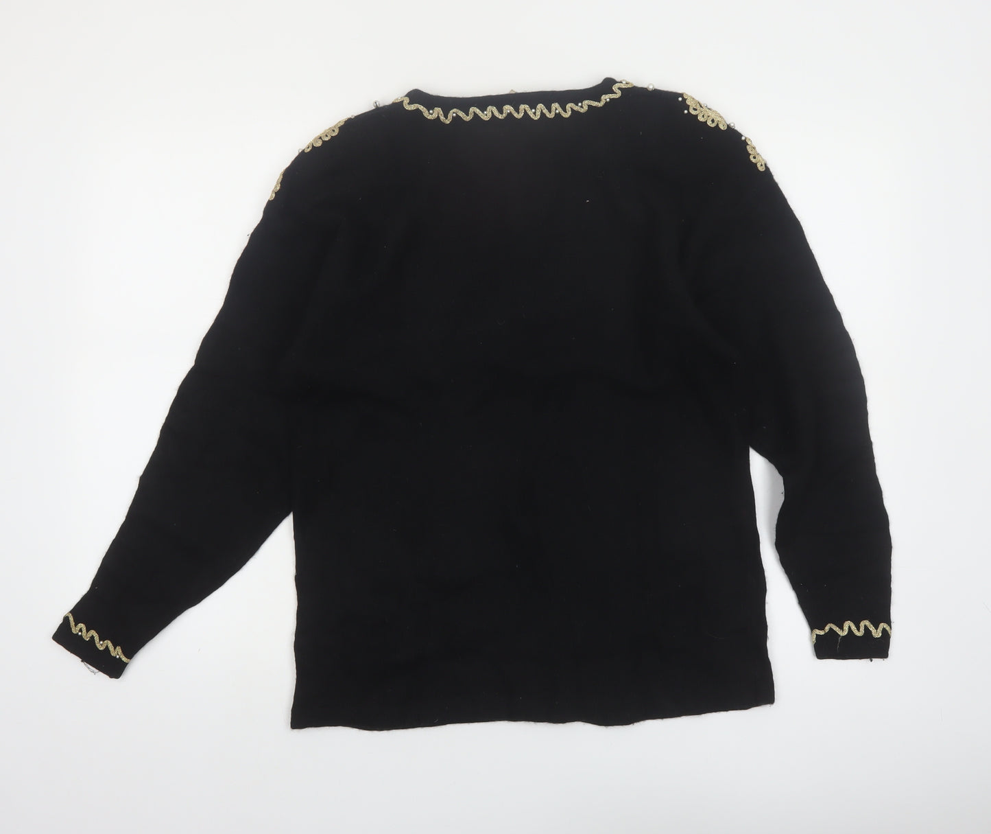 Evan-Picone Women's Black Petite M Wool Angora Beaded V-Neck Jumper