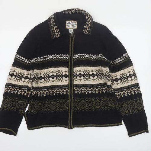 Heirloom Collectibles Women's Black Fair Isle Full Zip Cardigan M