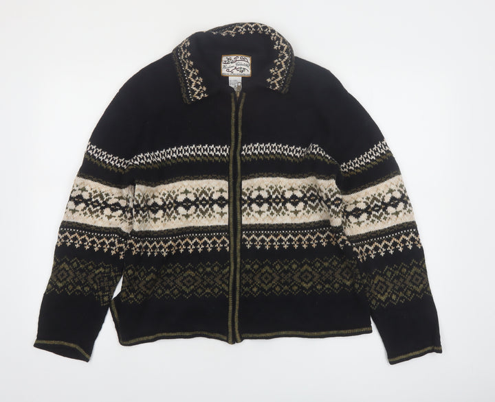 Heirloom Collectibles Women's Black Fair Isle Full Zip Cardigan M