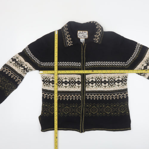 Heirloom Collectibles Women's Black Fair Isle Full Zip Cardigan M