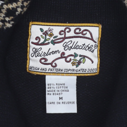 Heirloom Collectibles Women's Black Fair Isle Full Zip Cardigan M
