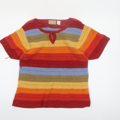 Liz Claiborne Women’s Multicoloured Crochet Cotton Top L Boho Retro