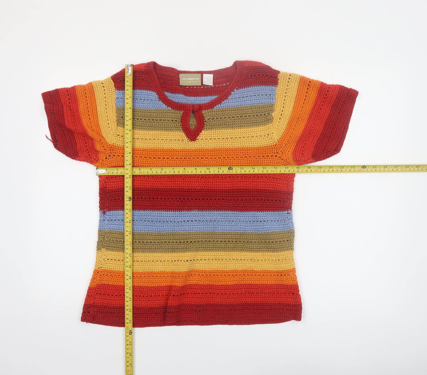 Liz Claiborne Women’s Multicoloured Crochet Cotton Top L Boho Retro