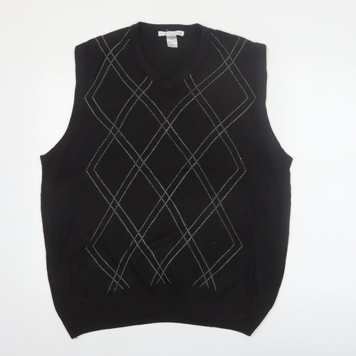 Geoffrey Beene Men's Black Argyle V-Neck Sleeveless Vest L