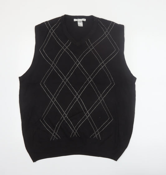 Geoffrey Beene Men's Black Argyle V-Neck Sleeveless Vest L