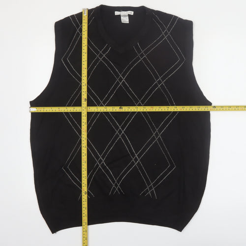 Geoffrey Beene Men's Black Argyle V-Neck Sleeveless Vest L