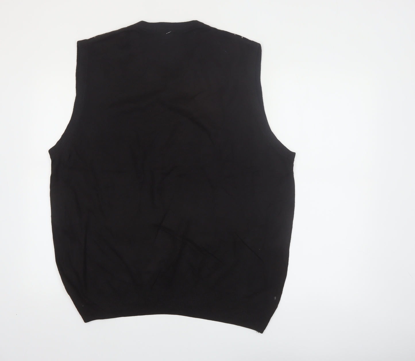 Geoffrey Beene Men's Black Argyle V-Neck Sleeveless Vest L