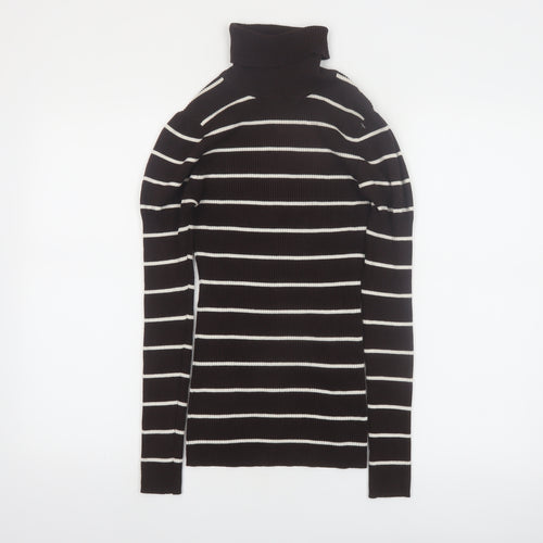 It's Our Time Women's Black Striped Roll Neck Slim Fit Jumper L