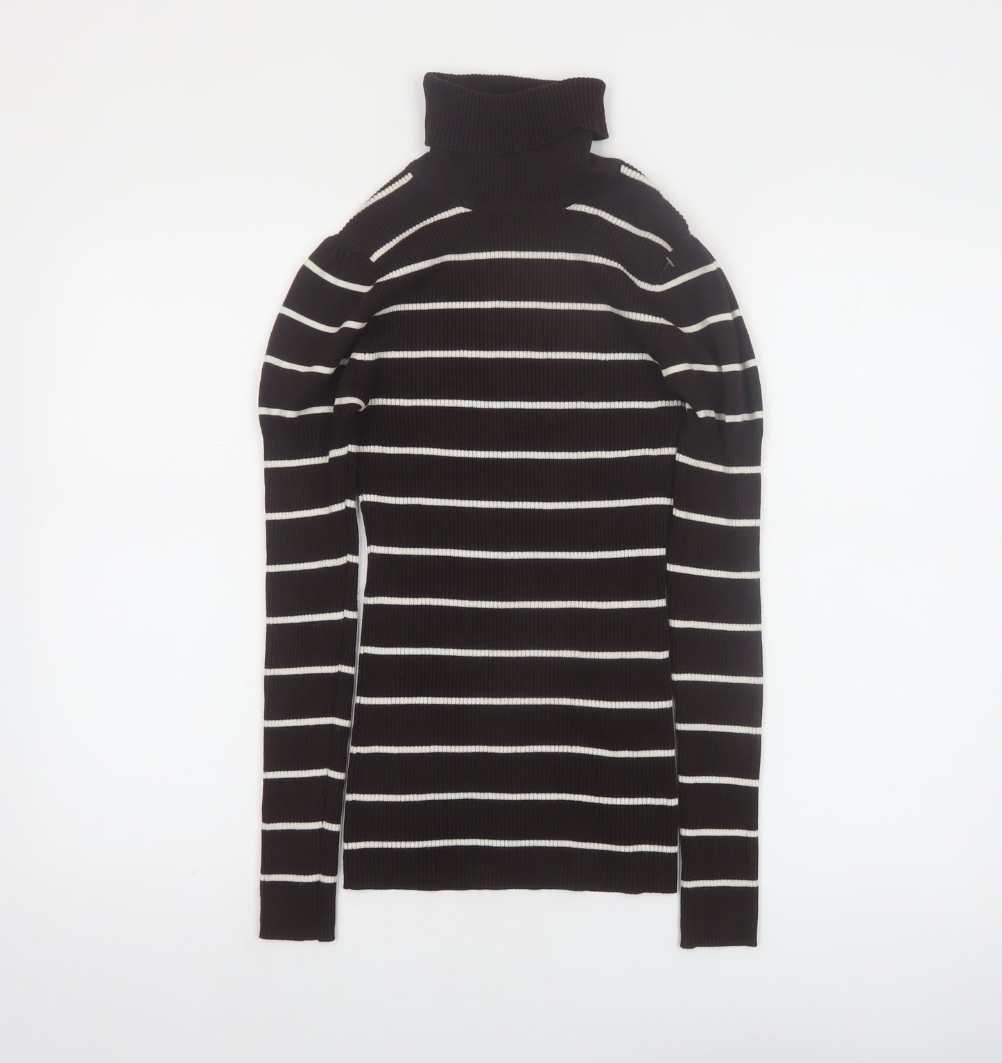 It's Our Time Women's Black Striped Roll Neck Slim Fit Jumper L