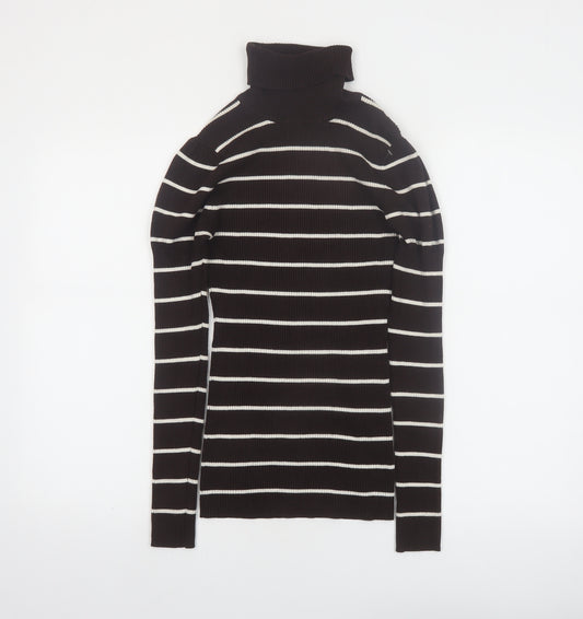 It's Our Time Women's Black Striped Roll Neck Slim Fit Jumper L