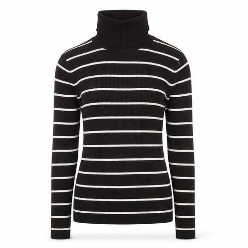 It's Our Time Women's Black Striped Roll Neck Slim Fit Jumper L