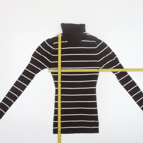 It's Our Time Women's Black Striped Roll Neck Slim Fit Jumper L