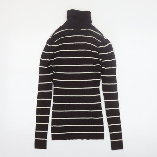 It's Our Time Women's Black Striped Roll Neck Slim Fit Jumper L