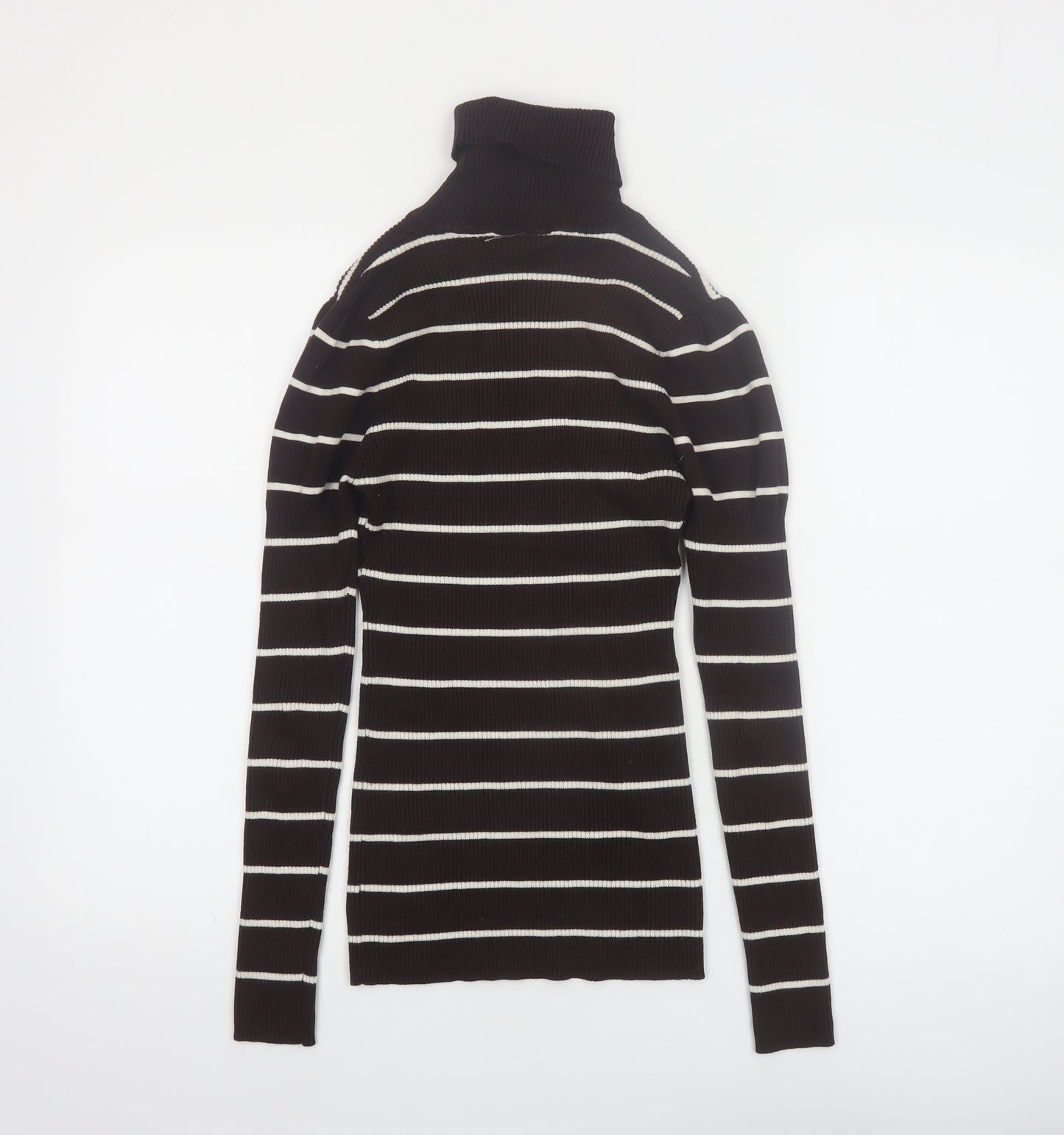 It's Our Time Women's Black Striped Roll Neck Slim Fit Jumper L