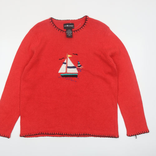Sag Harbor Women Red Nautical Embroidered Pullover Jumper Size M