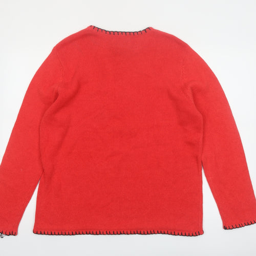 Sag Harbor Women Red Nautical Embroidered Pullover Jumper Size M
