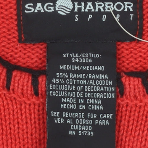 Sag Harbor Women Red Nautical Embroidered Pullover Jumper Size M
