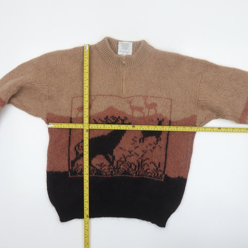 Snowy Peak Women Brown Mohair Chunky Knit Animal Jumper L