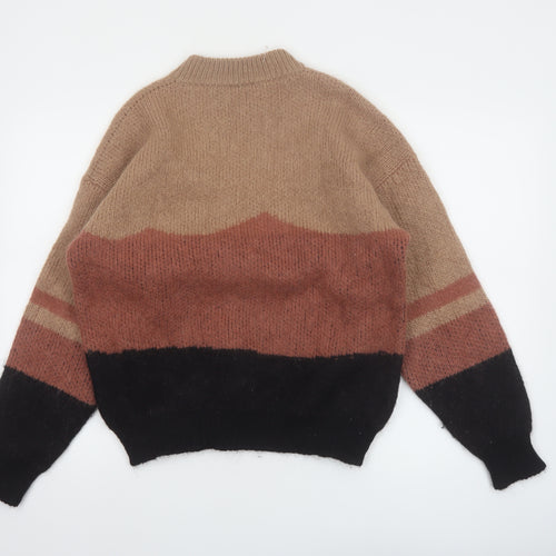 Snowy Peak Women Brown Mohair Chunky Knit Animal Jumper L