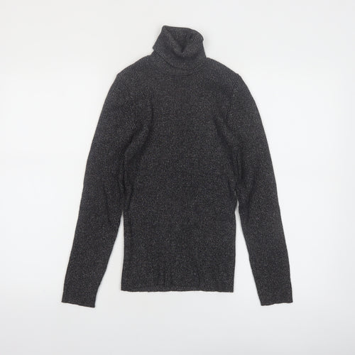 Amisu Women Black Roll Neck Long Sleeve Jumper Size S