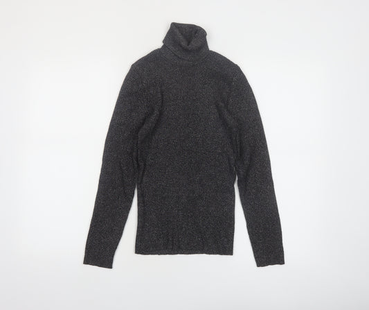 Amisu Women Black Roll Neck Long Sleeve Jumper Size S