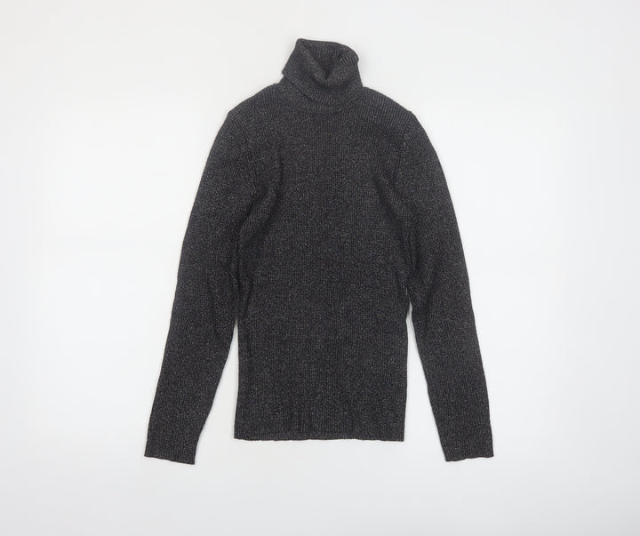 Amisu Women Black Roll Neck Long Sleeve Jumper Size S