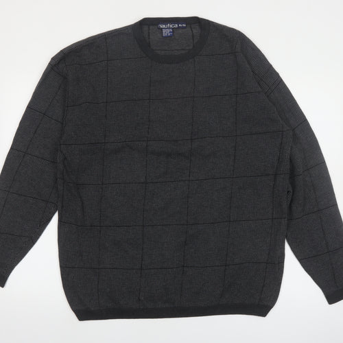 Nautica Mens Grey Check Cotton Crew Neck Jumper XL
