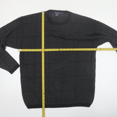 Nautica Mens Grey Check Cotton Crew Neck Jumper XL