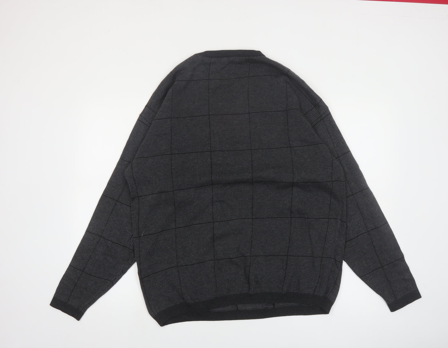 Nautica Mens Grey Check Cotton Crew Neck Jumper XL