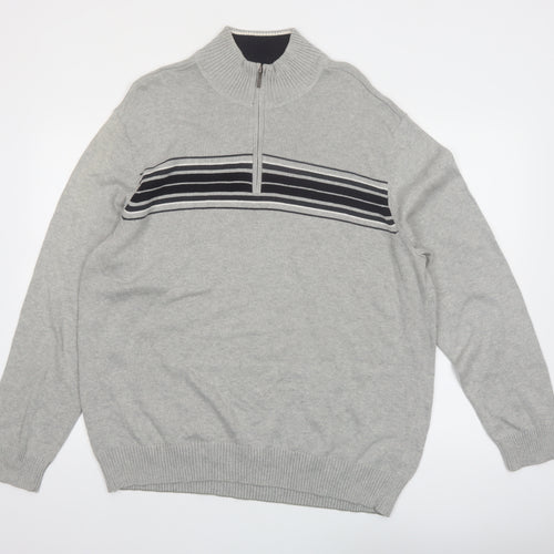 Sun River Men’s Grey XL 1/2 Zip Cotton Striped Jumper