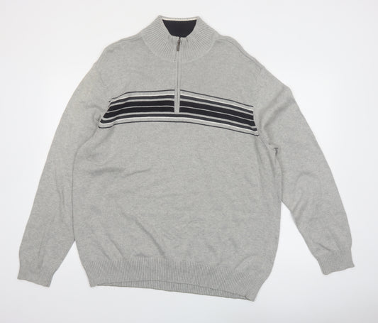 Sun River Men’s Grey XL 1/2 Zip Cotton Striped Jumper