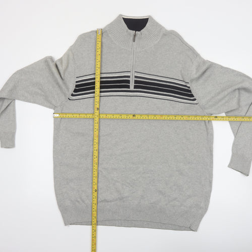 Sun River Men’s Grey XL 1/2 Zip Cotton Striped Jumper